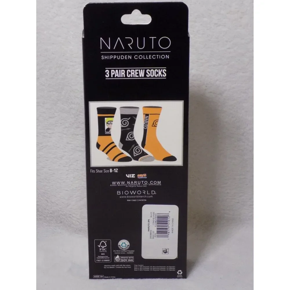 Naruto Crew Socks 3 Pair Pack Men's Shoe Size 8 to 12 (Style 2) - Picture 3 of 4
